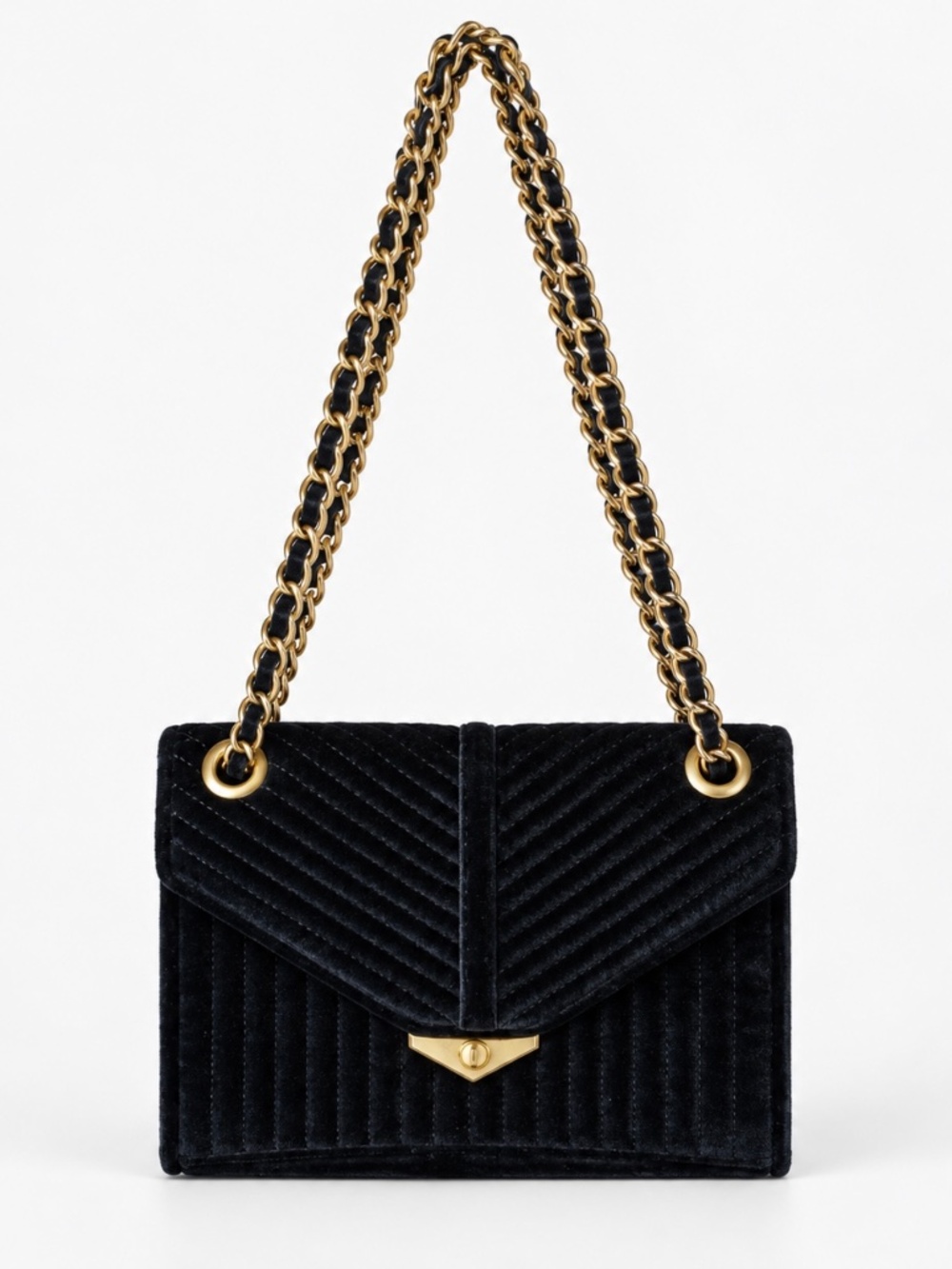 Aimee Kestenberg Black Velvet Quilted Chain Crossbody Shoulder Flap Bag Purse